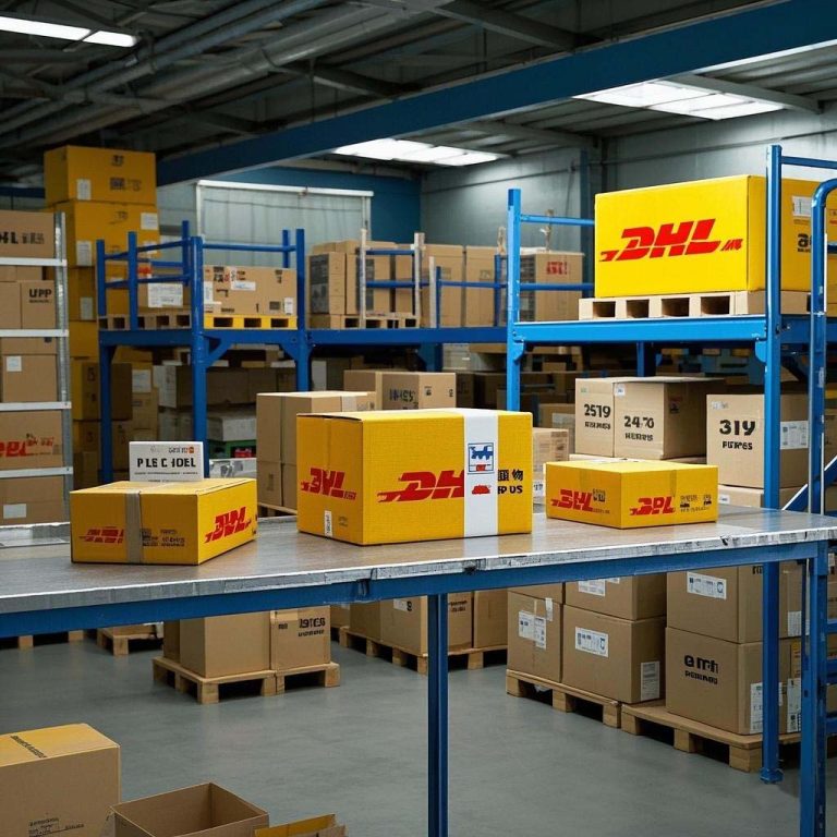 the packing box with the logo DHL on it